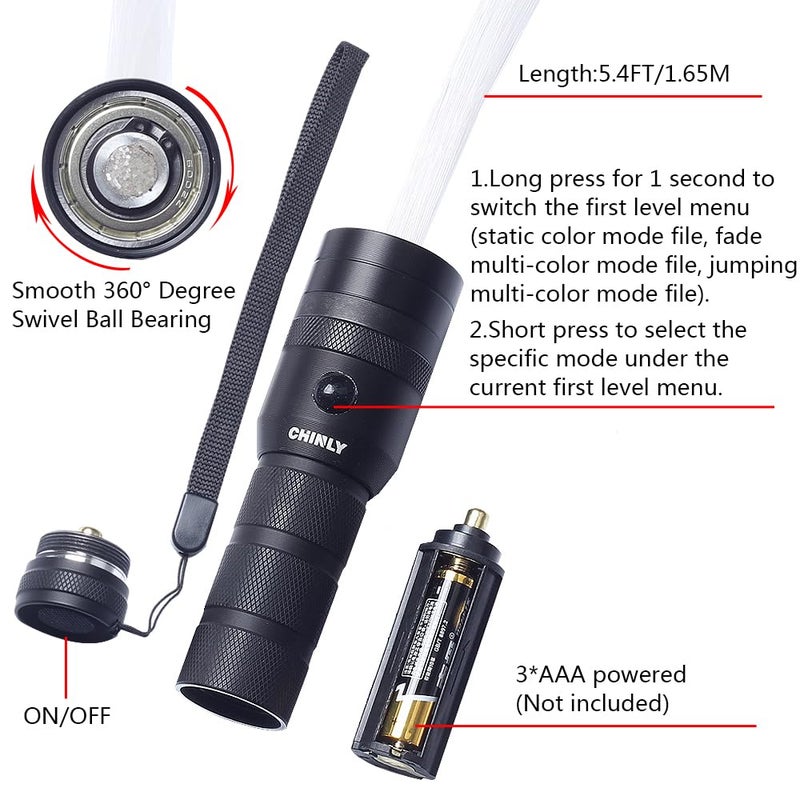 CHINLY Fiber Optic Whip, LED Light Whip for Dancing, with 40 Color Effect Mode and 360Â°Swivel, Rave Accessories for Parties, Light Shows, EDM Music Festivals, Unique Gifts for Girlfriend,Girl,Wife - Image 2